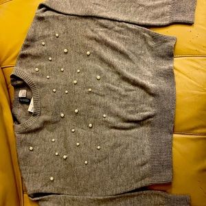 NWT. Beautiful gray sweater with pearl beads.